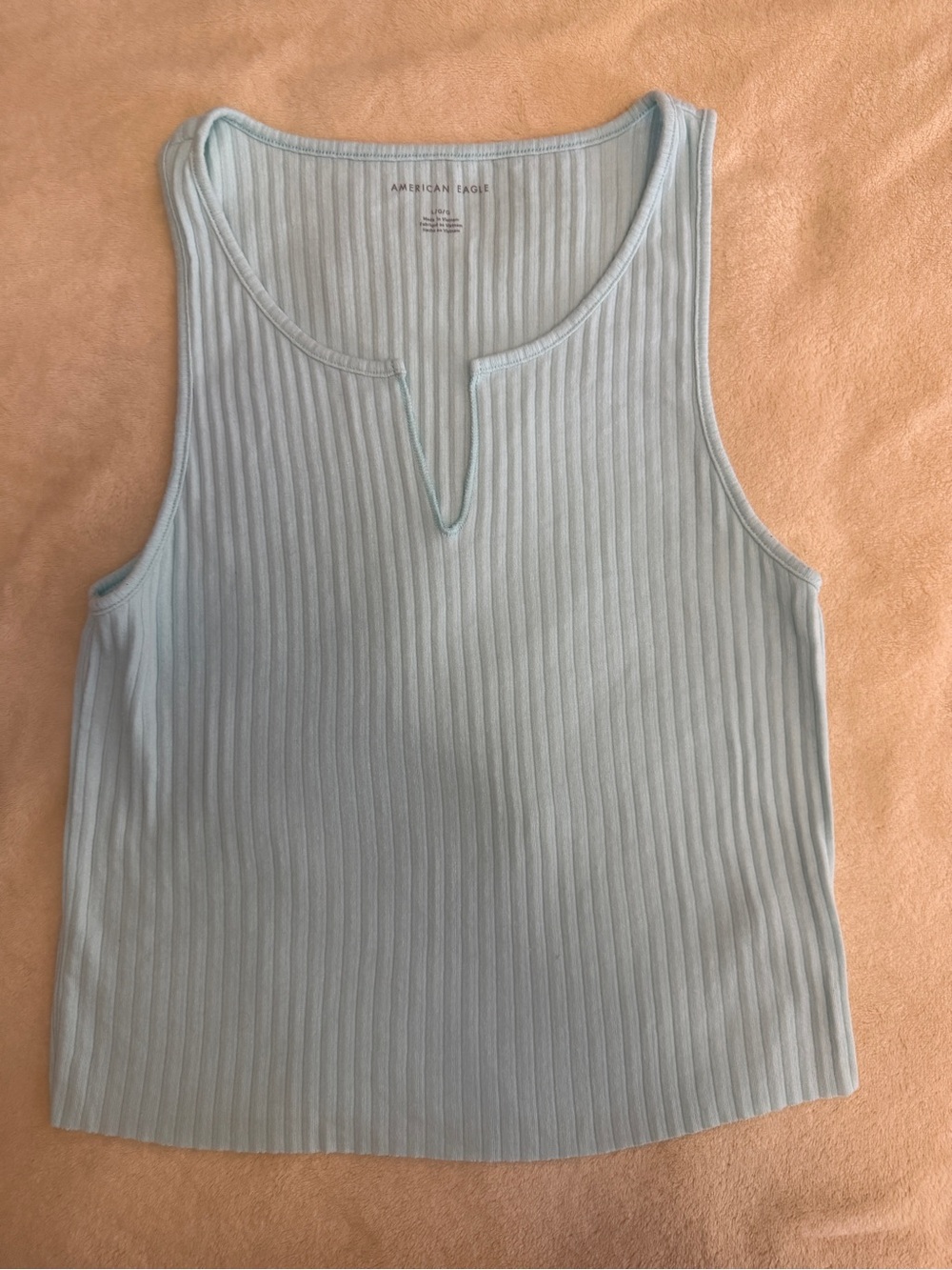 American Eagle Outfitters Pale Blue Ribbed Notch Tank